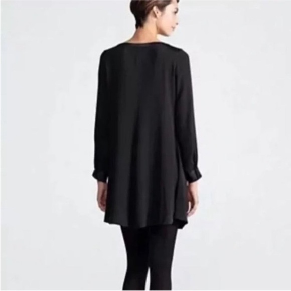 Eileen Fisher Long Sleeve Silk Bateau Neck Tunic Dress in Black Size Extra Small - Picture 3 of 12